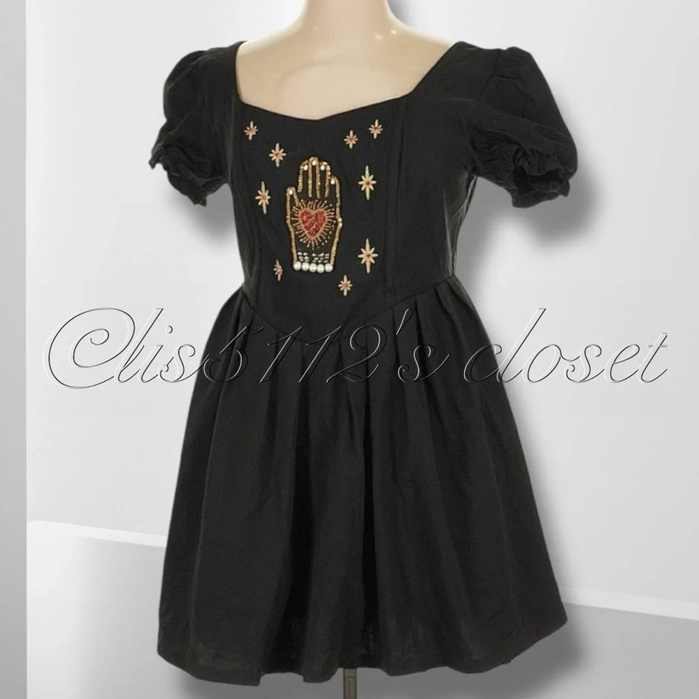 Disturbia Ingrid Embroidered Hand Applique Babydoll Corset Mini Dress Size 14 1X - Picture 4 of 16